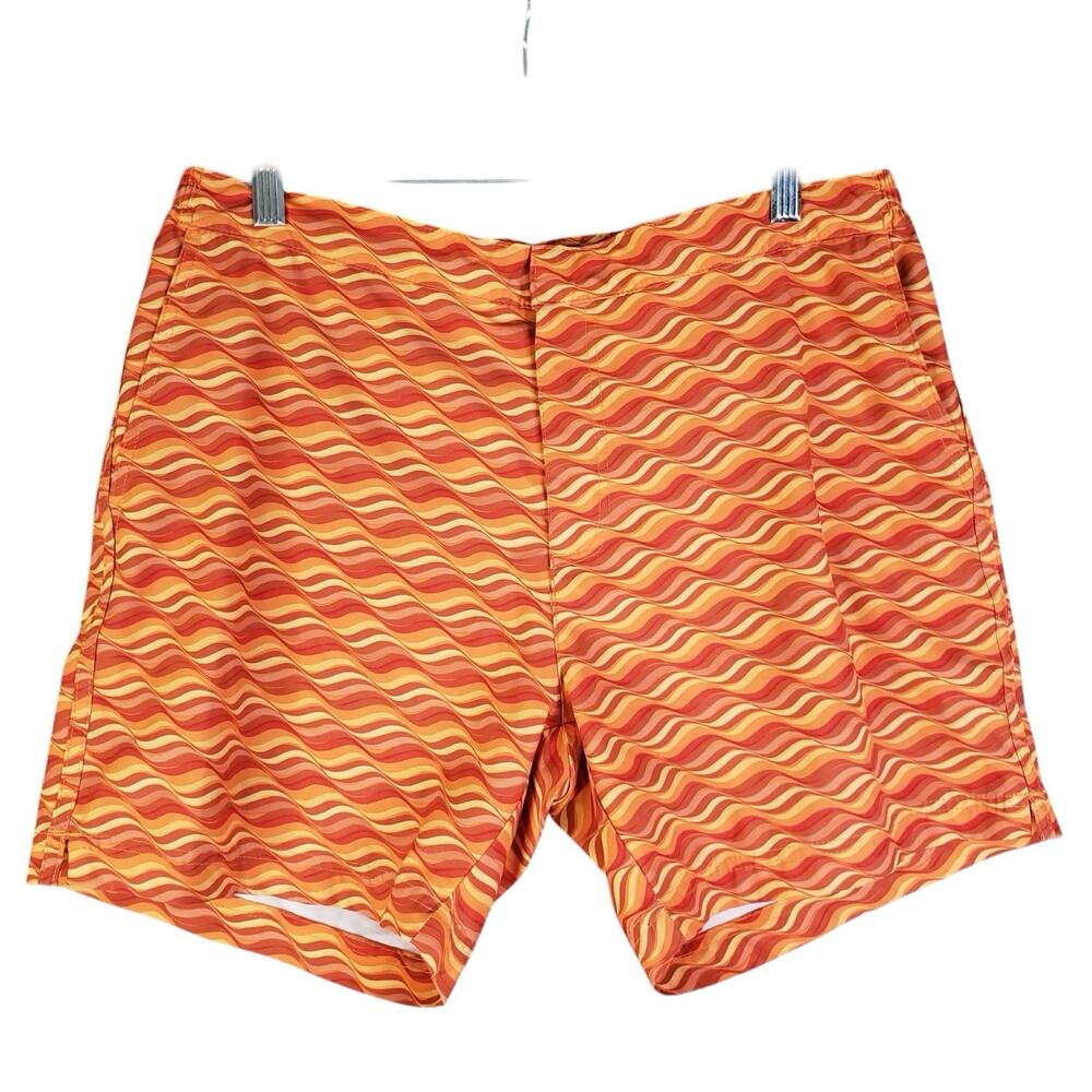 Fair Harbor Orange and Yellow Wavy Stripe Swim Trunks